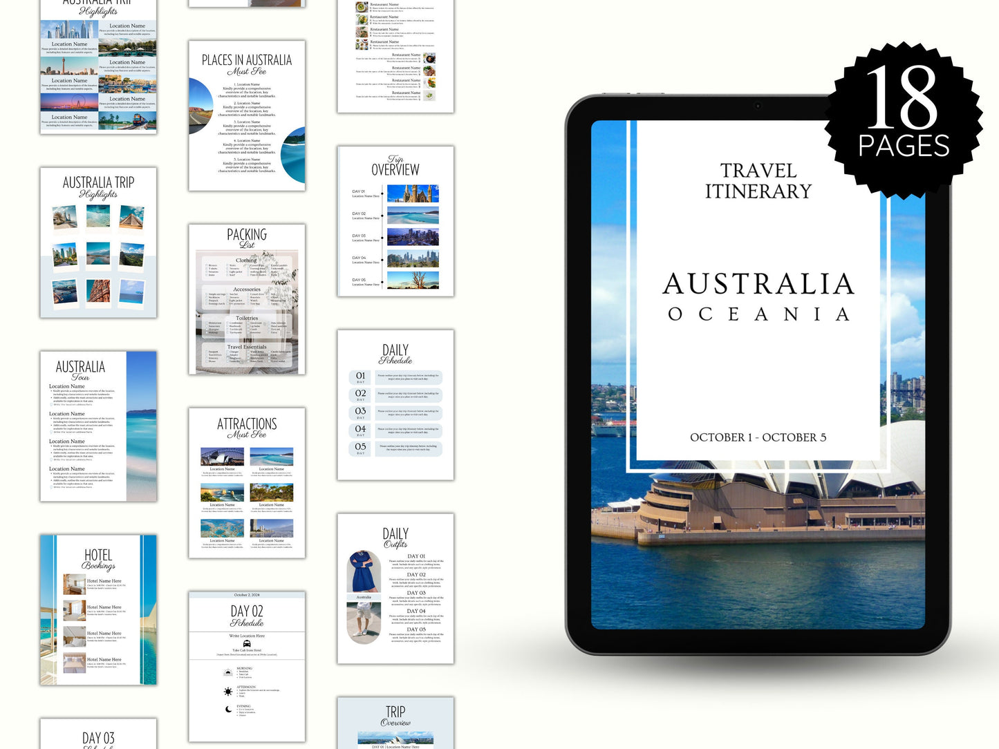 Editable Australia Travel Itinerary Template (PDF)