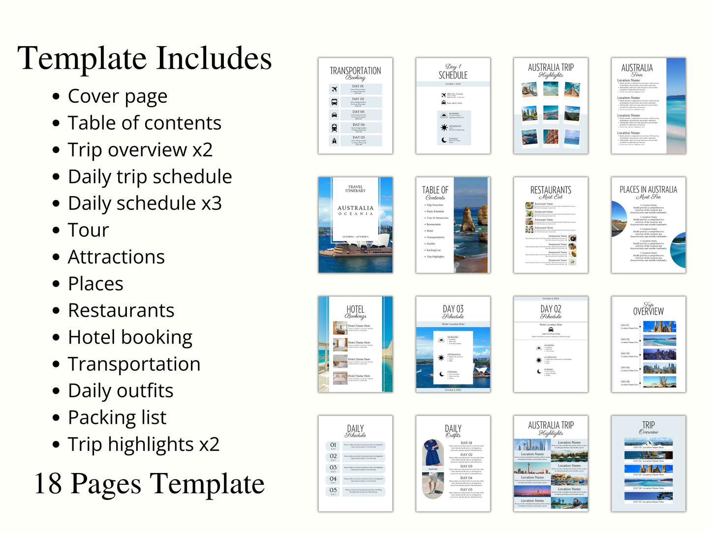 Editable Australia Travel Itinerary Template (PDF)