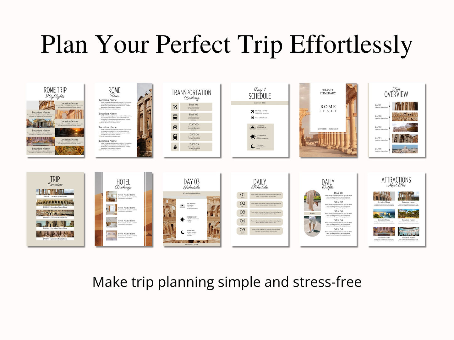 Editable Rome Travel Itinerary Template (PDF)