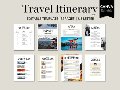 Editable Japan Travel Itinerary Template: Vacation Planner (PDF)