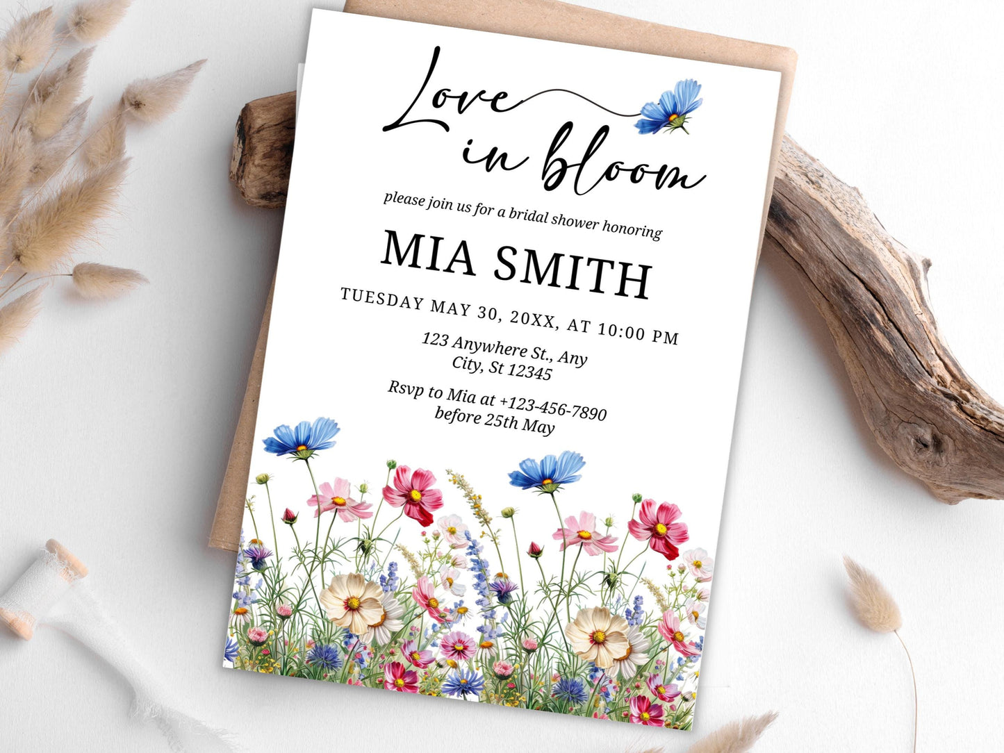 Einladung zum Junggesellinnenabschied mit Blumenmuster, Liebe in voller Blüte, Boho-Garten (Digitaler Download)