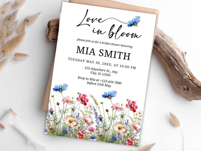 Einladung zum Junggesellinnenabschied mit Blumenmuster, Liebe in voller Blüte, Boho-Garten (Digitaler Download)