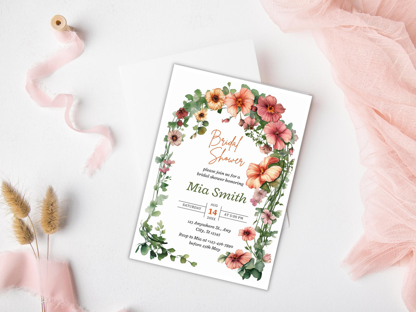 Editable Wildflower Bridal Shower Invitation: Floral Garden Party (PDF)