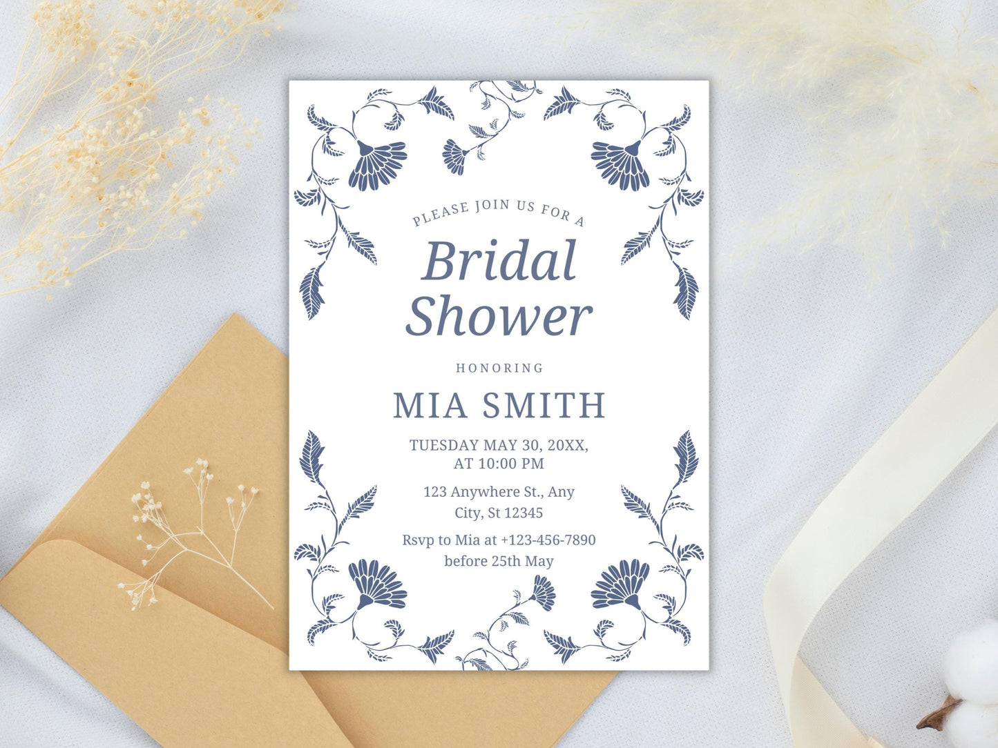 Editable Floral Bridal Shower Invitation Template (PDF)