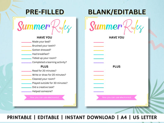 Summer Rules Checklist: Kids Screen Time Tracker (PDF)