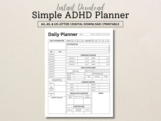 Editable ADHD Planner Set: Hourly, Organized, Printable (Digital Download)