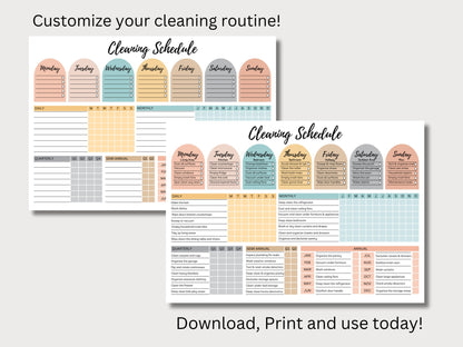 Cleaning Schedule Checklist Bundle: Editable Household Chores Chart (Digital Download)