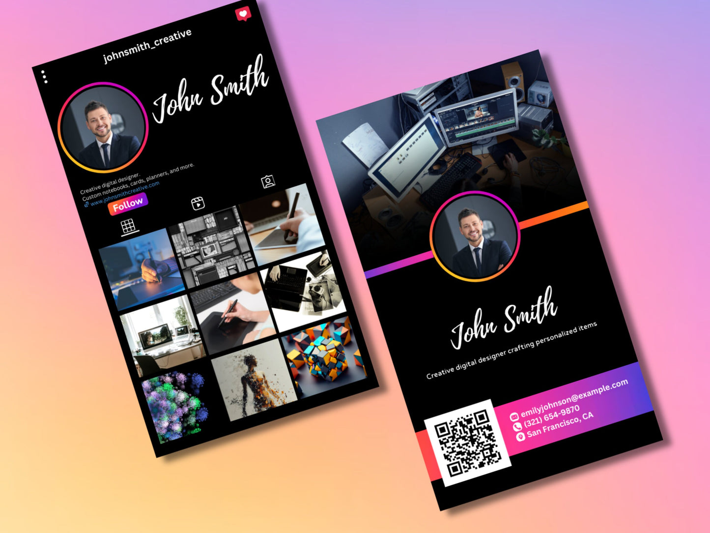 QR Code Instagram Business Card Template: Minimalist DIY Design (Canva Editable)