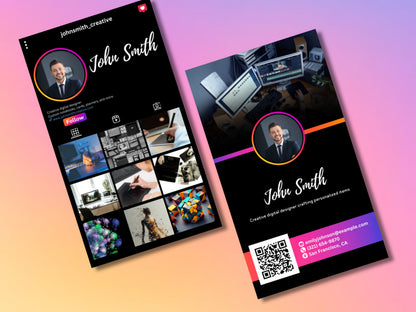 QR Code Instagram Business Card Template: Minimalist DIY Design (Canva Editable)