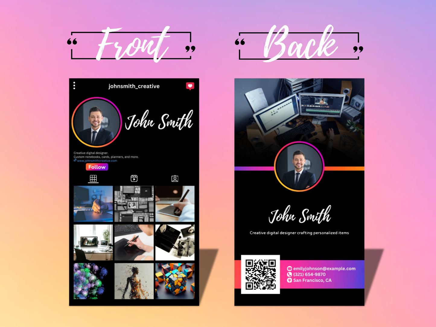 QR Code Instagram Business Card Template: Minimalist DIY Design (Canva Editable)