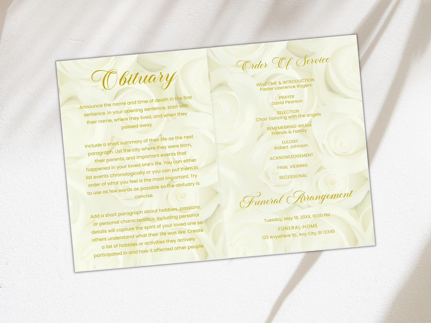 Editable Funeral Program Template, Celebration of Life (Digital Download)