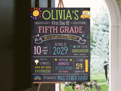 Chalkboard First Day of School Sign Template: Editable 5th Grade (Digital Download)