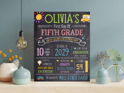 Chalkboard First Day of School Sign Template: Editable 5th Grade (Digital Download)