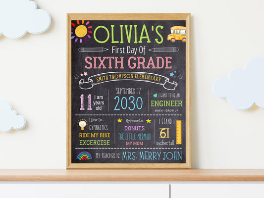 Chalkboard Back To School Sign: Editable 6th Grade Template (Digital Download)