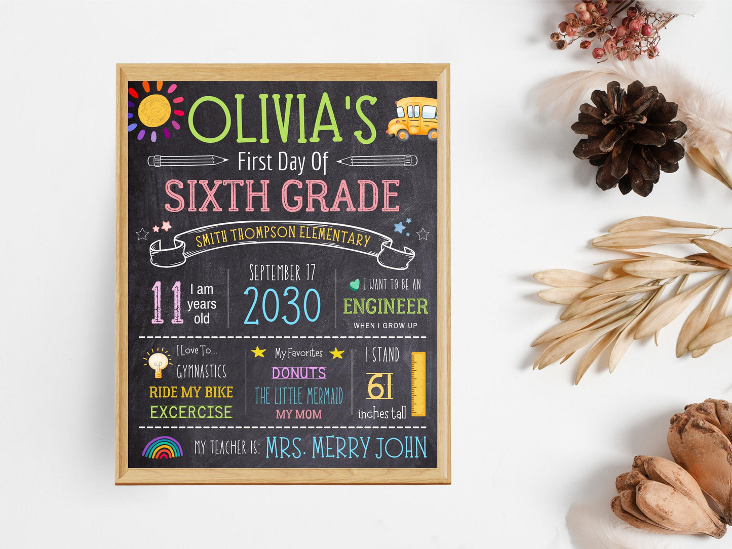 Chalkboard Back To School Sign: Editable 6th Grade Template (Digital Download)