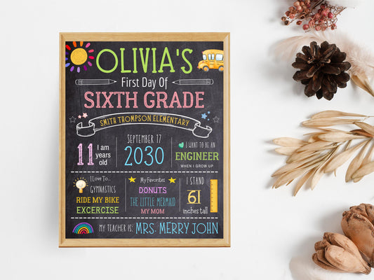 Chalkboard Back To School Sign: Editable 6th Grade Template (Digital Download)