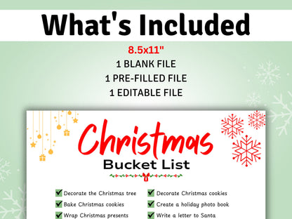 Christmas Bucket List Template: Printable Family Holiday To-Do (Digital Download)