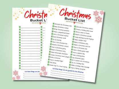 Christmas Bucket List Template: Printable Family Holiday To-Do (Digital Download)