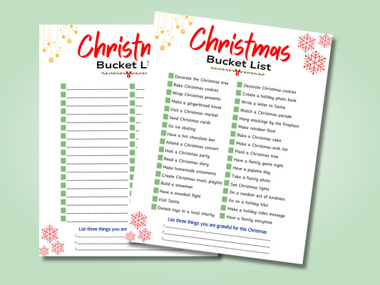 Christmas Bucket List Template: Printable Family Holiday To-Do (Digital Download)