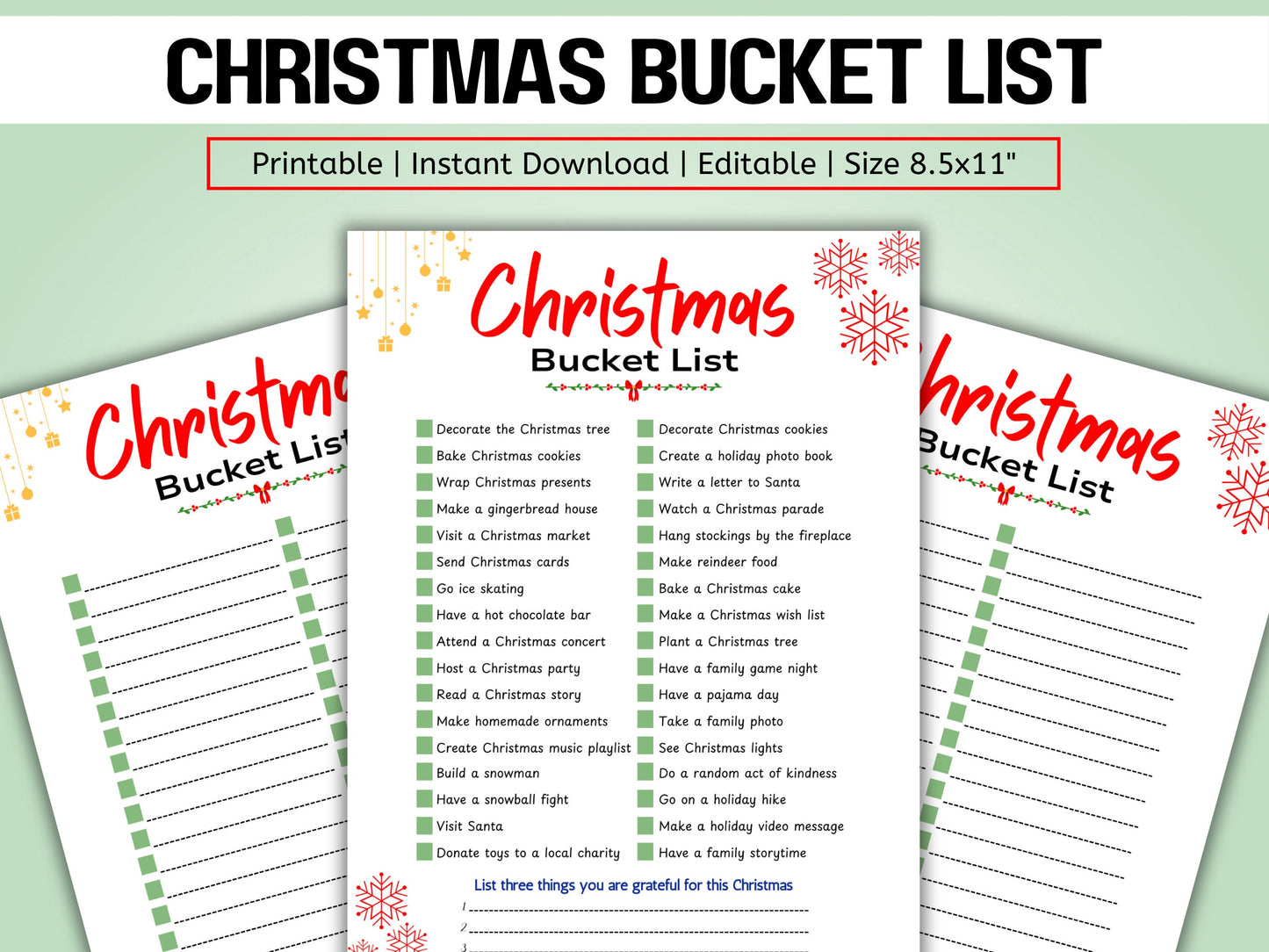 Christmas Bucket List Template: Printable Family Holiday To-Do (Digital Download)