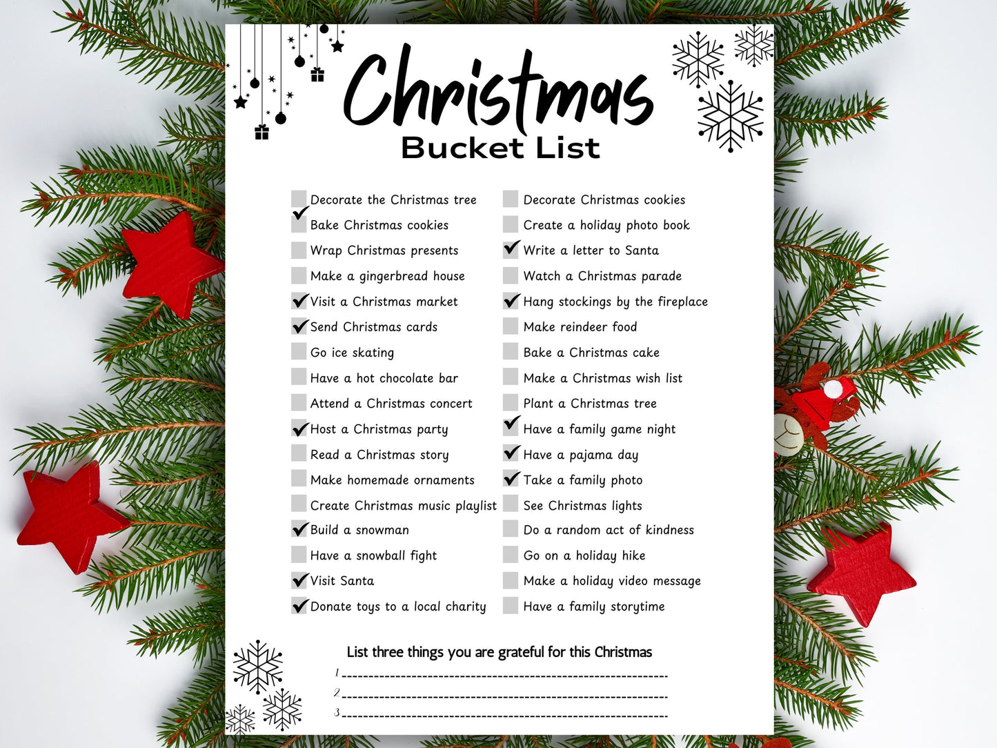 Christmas Bucket List Template: Printable Holiday To-Do List (US Letter)