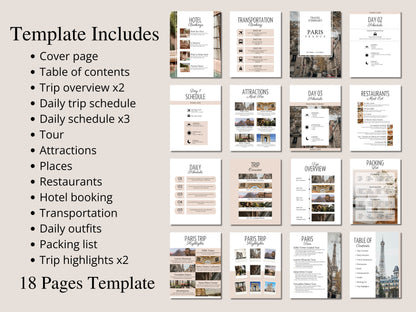 Editable Paris Travel Itinerary Template: Vacation Planner (Digital Download)