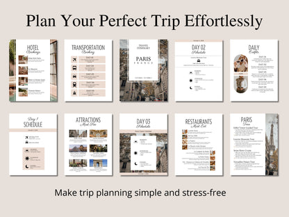 Editable Paris Travel Itinerary Template: Vacation Planner (Digital Download)