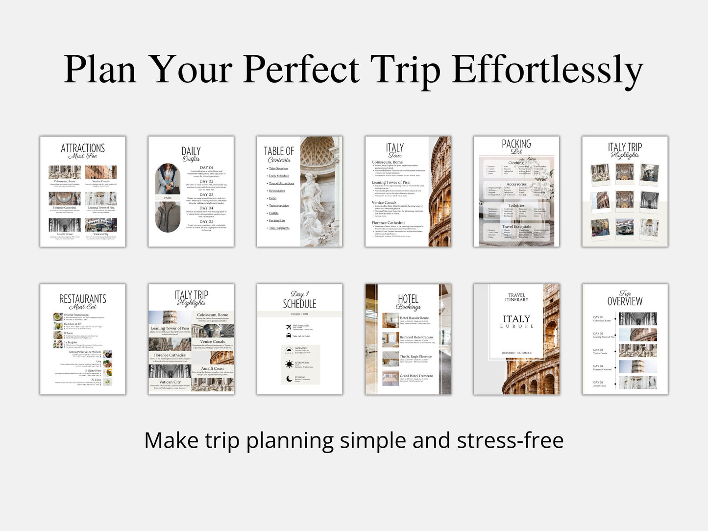 Editable Italy Travel Itinerary Template (PDF)