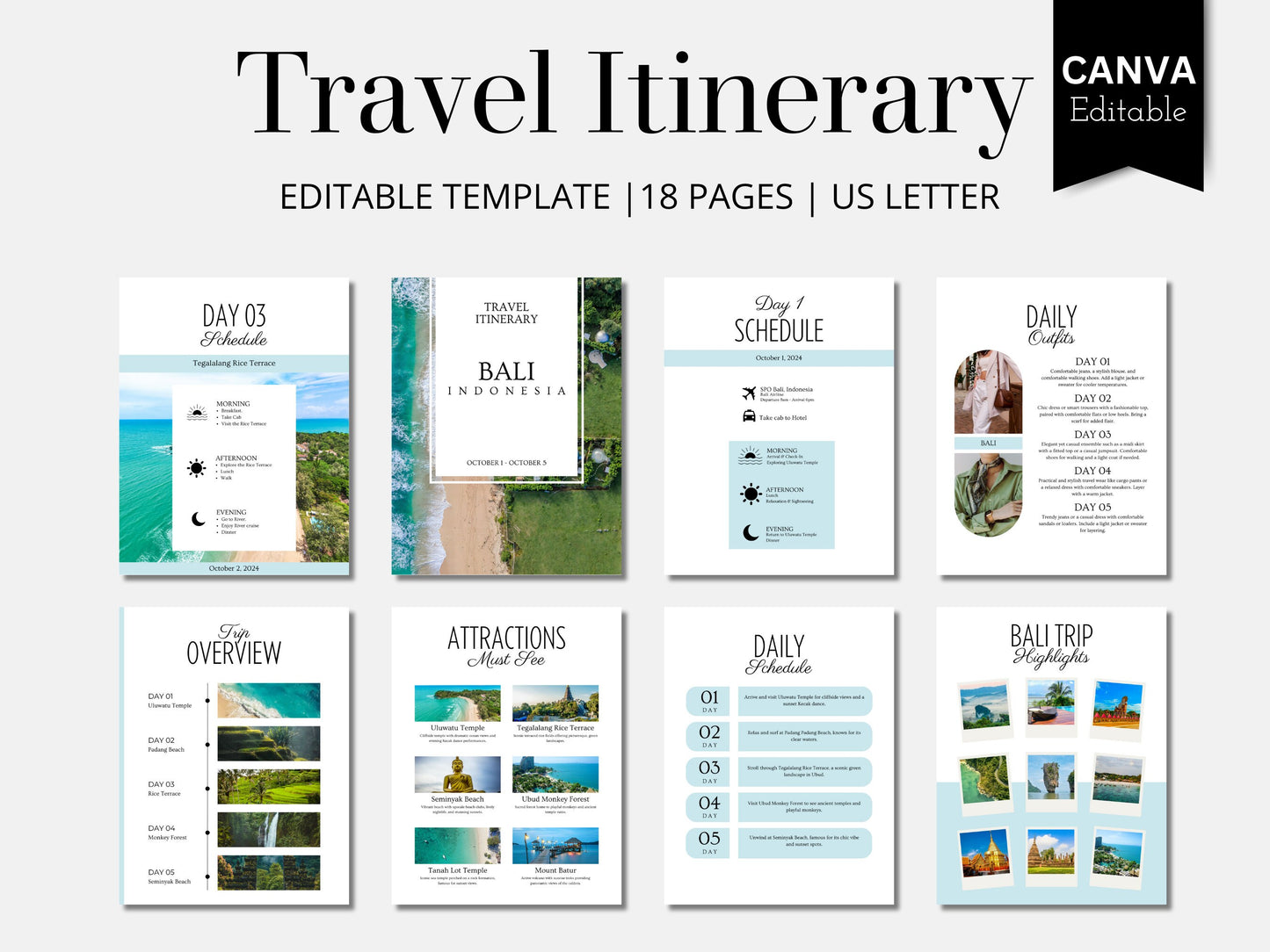 Editable Bali Travel Itinerary Template (PDF)