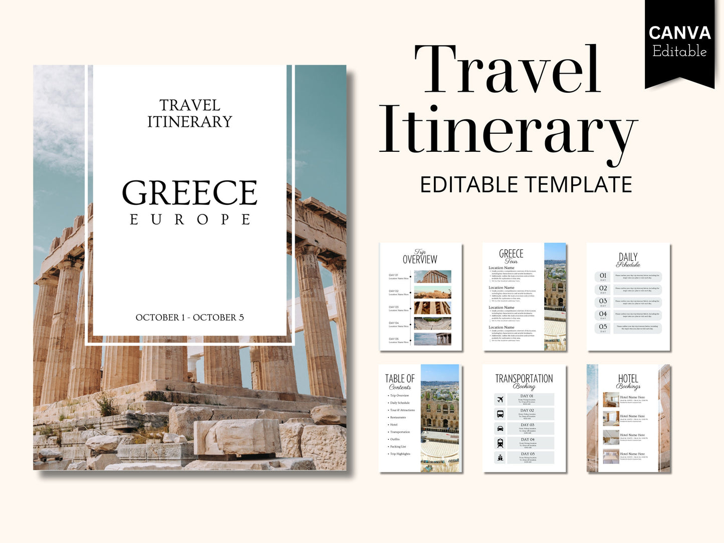 Editable Greece Travel Itinerary Template (PDF)