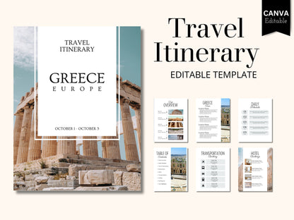 Editable Greece Travel Itinerary Template (PDF)