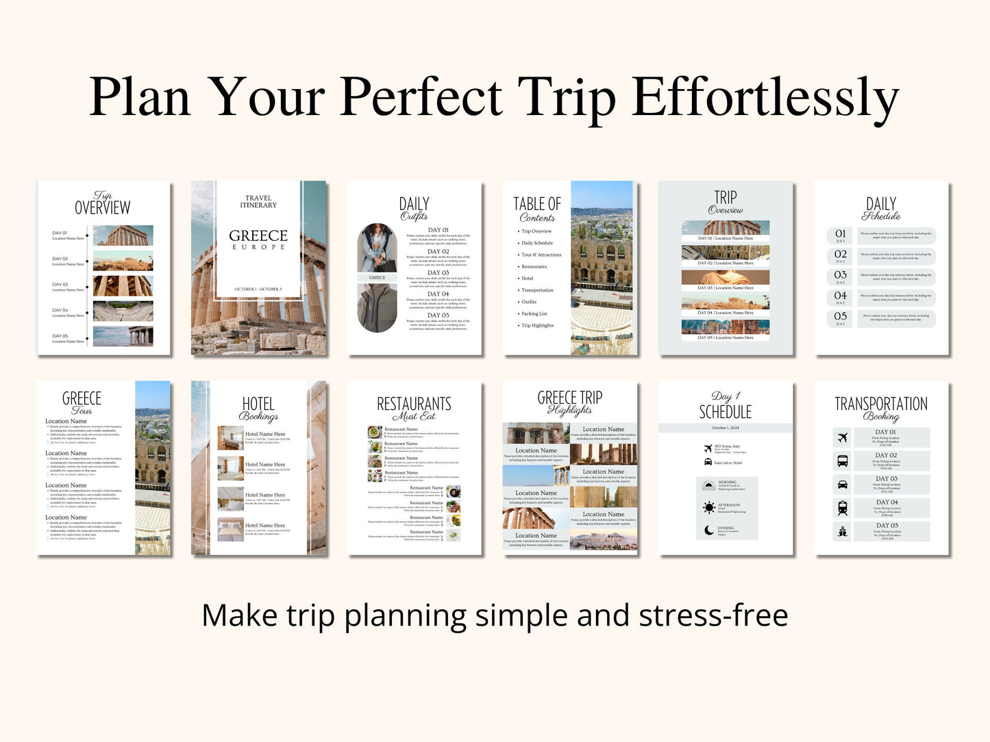 Editable Greece Travel Itinerary Template (PDF)