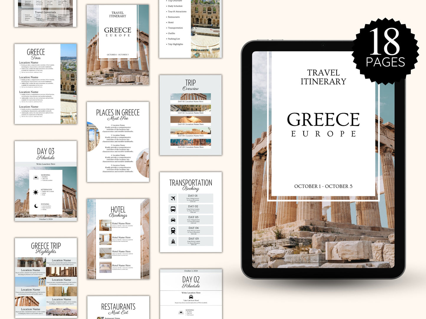 Editable Greece Travel Itinerary Template (PDF)
