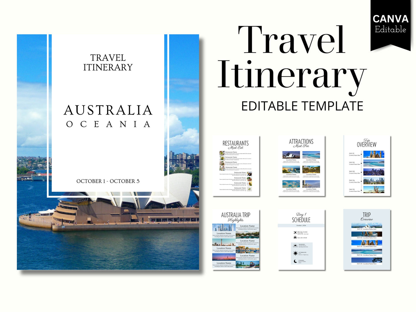 Editable Australia Travel Itinerary Template (PDF)