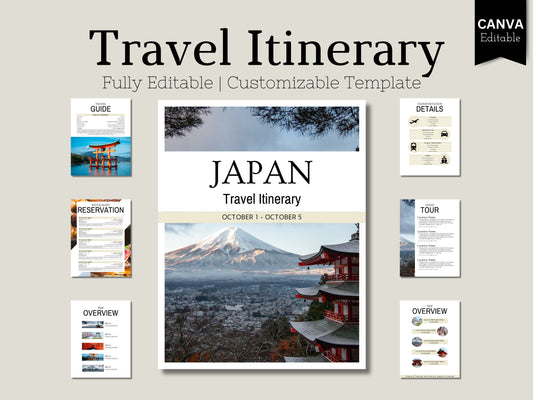 Editable Japan Travel Itinerary Template: Vacation Planner (PDF)