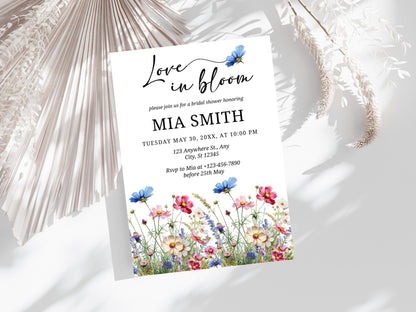 Einladung zum Junggesellinnenabschied mit Blumenmuster, Liebe in voller Blüte, Boho-Garten (Digitaler Download)