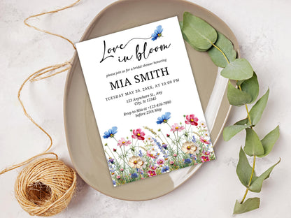 Einladung zum Junggesellinnenabschied mit Blumenmuster, Liebe in voller Blüte, Boho-Garten (Digitaler Download)