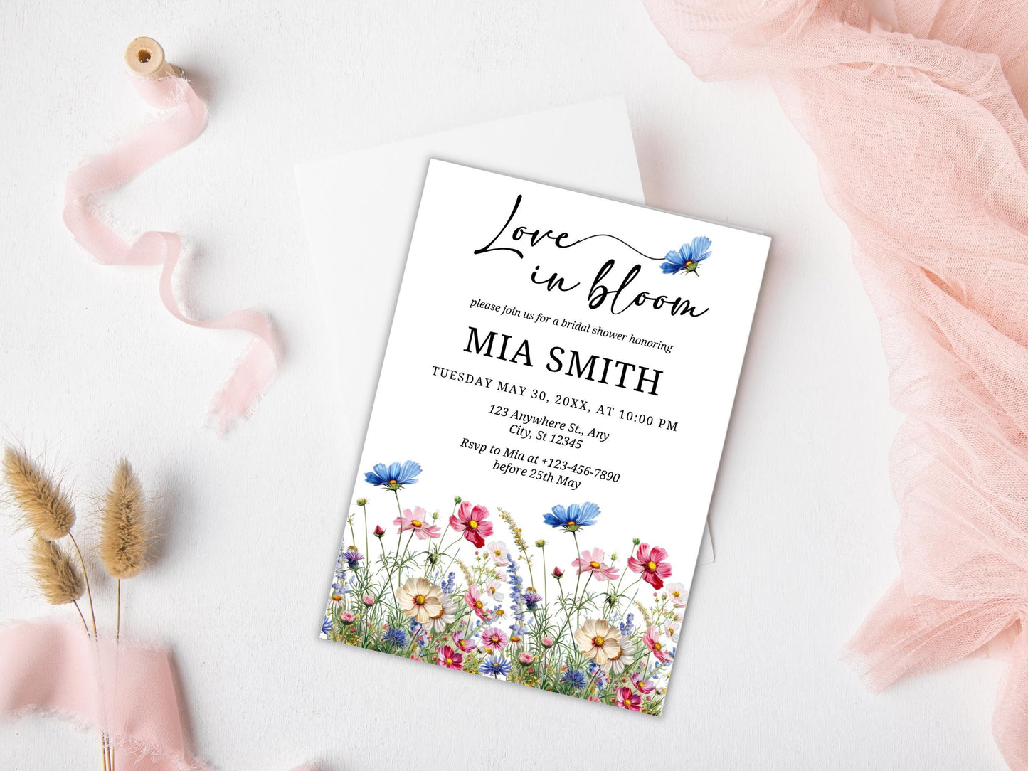 Einladung zum Junggesellinnenabschied mit Blumenmuster, Liebe in voller Blüte, Boho-Garten (Digitaler Download)