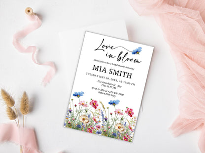 Einladung zum Junggesellinnenabschied mit Blumenmuster, Liebe in voller Blüte, Boho-Garten (Digitaler Download)