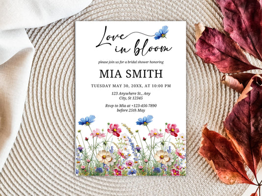 Floral Bridal Shower Invitation, Love in Bloom, Boho Garden (Digital Download)