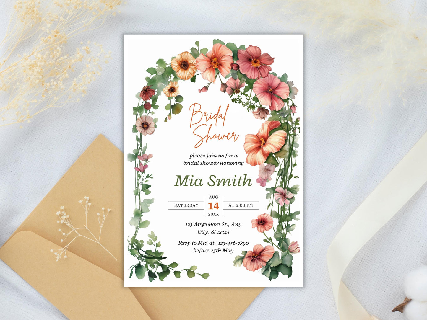 Editable Wildflower Bridal Shower Invitation: Floral Garden Party (PDF)
