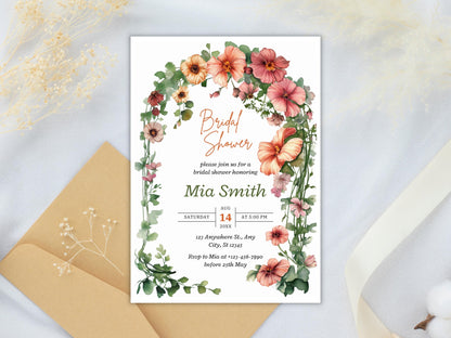 Editable Wildflower Bridal Shower Invitation: Floral Garden Party (PDF)