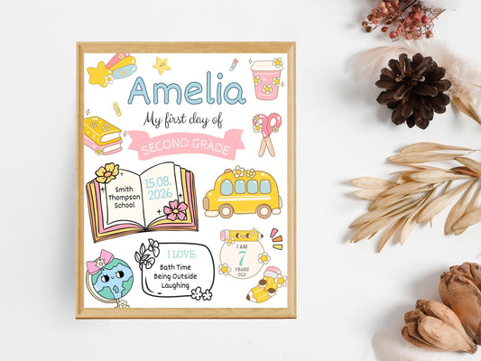 Chalkboard Back To School Sign, Editable 2nd Grade Template (Digital Download)