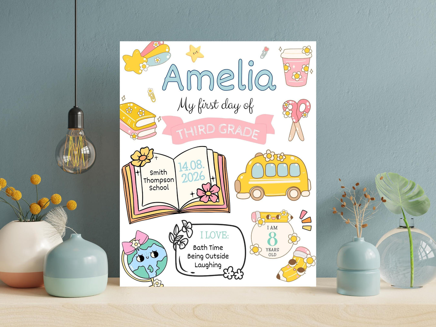 Chalkboard First Day of School Sign, Editable Template (Digital Download)