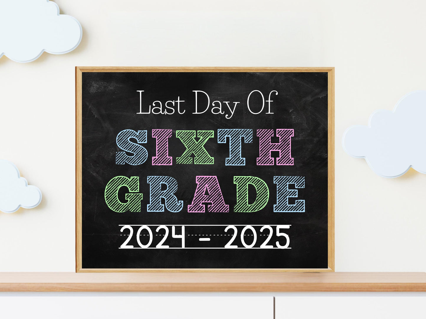 Last Day of Sixth Grade Sign, Chalkboard Template (Digital Download)