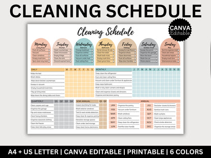 Cleaning Schedule Checklist Bundle: Editable Household Chores Chart (Digital Download)