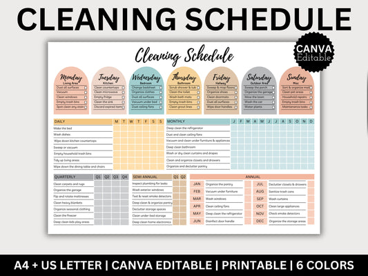 Cleaning Schedule Checklist Bundle: Editable Household Chores Chart (Digital Download)