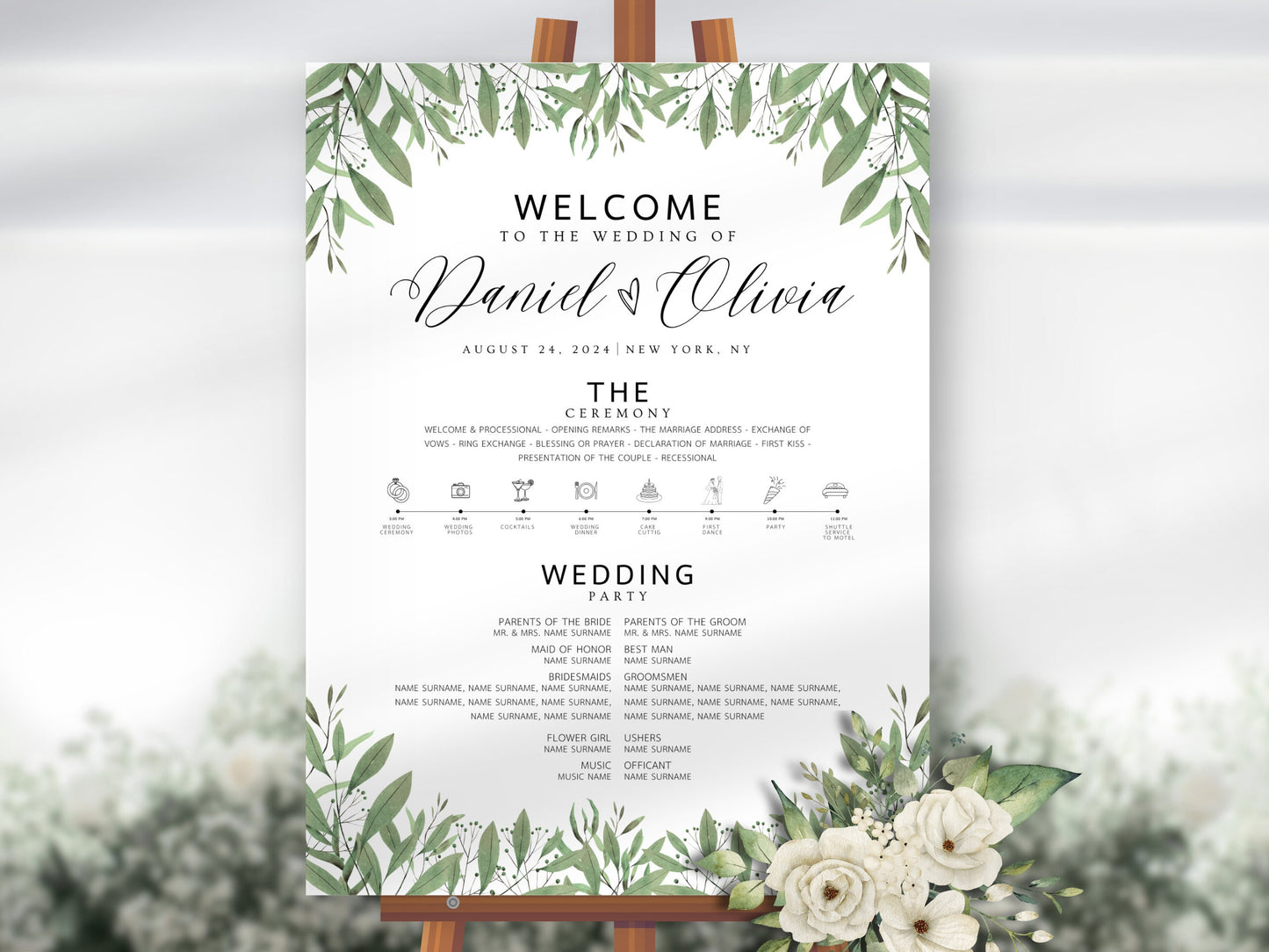 Editable Greenery Wedding Welcome Sign Template (Instant Download)