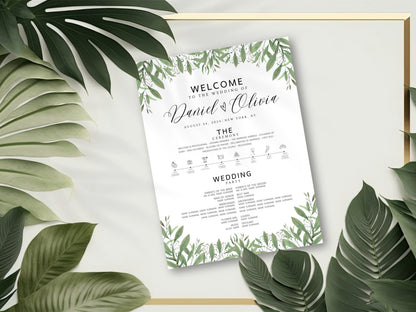 Editable Greenery Wedding Welcome Sign Template (Instant Download)