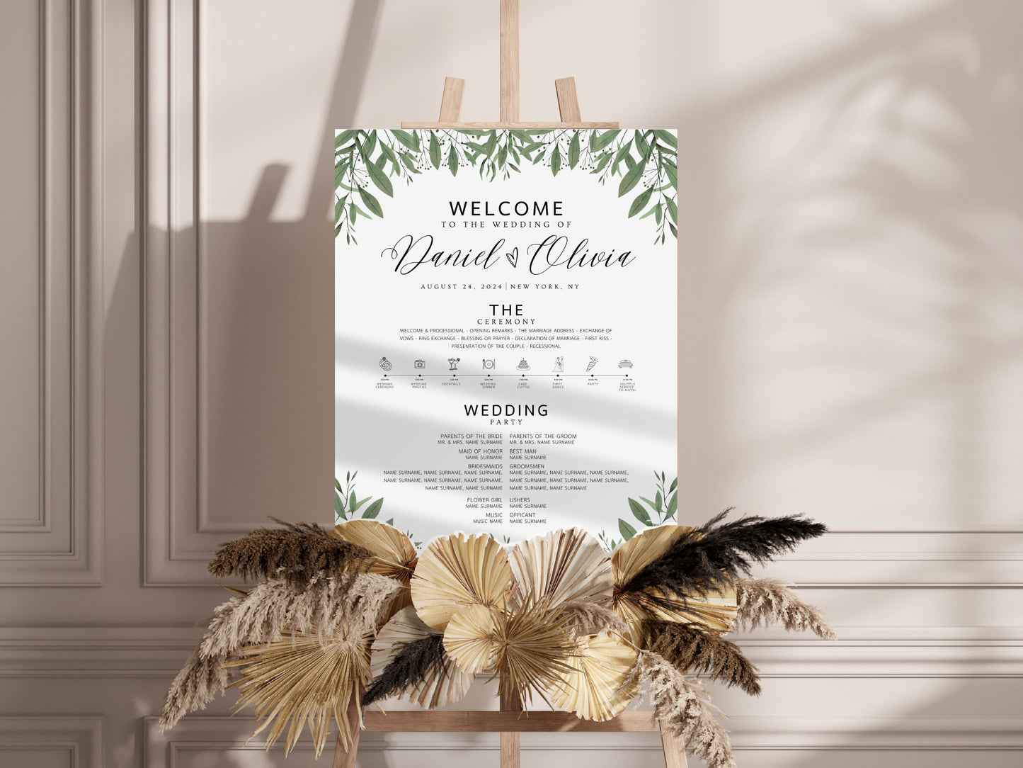 Editable Greenery Wedding Welcome Sign Template (Instant Download)